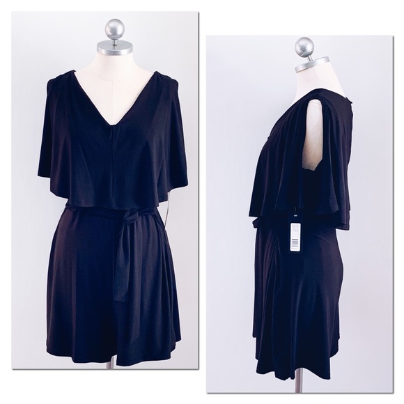 AUTHENTIC BEBE COLD SHOULDER BLACK ROMPER NWT SZ4 - Picture 2 of 3